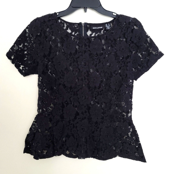 Dkny Tops - DKNY, Women, Lace Short-sleeved, Shirt, Size (L) Large, Color Black